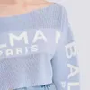 Sonbahar Örgü Sweater Kadın Tasarımcı Kadın Kazak Moda Mektubu Jacquard Bir Omuz Örgü Kısa Uzun Kollu Knitshirt Pullover Diagonal Üst