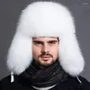 Berretti Cappelli di pelliccia da uomo Real Raccoon Lei Feng Cap per bomber russo in argento naturale con top in pelle Cappello invernale caldo