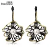 DreamCarnival 1989 Lotus Flower Earrings Hollow Created Pearl CZ Black Gold Color Hip Hop Pendientes tipo gota Parties Jewelries 2273Z