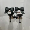 Sapatos de vestido quadrado aberto toe arco sandálias rasas preto salto alto stiletto oco tiras mulheres sandalias mujer verano chaussure femme