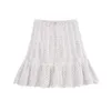 Kjolar edsa kvinnor elegant pointelle stickad minikjol sommar hög midja justerbar elastisk midjeband med dragstringar rufsed hem