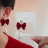 Dangle Earrings Red Bowknot Bow For Women Vintage Pearl Waterdrop Long Tassel Fairy Christmas Jewelry Gift Fall Winter