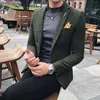 Męskie garnitury Blazers 2021 Style brytyjscy mężczyźni Wysokiej jakości wełniany kombinezon biznesowy Mężczyzna Slim Fit Casual Blazers Man Fash267u