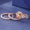 Cluster Rings 2021 Luxury Rose Gold Color Princess Wedding Ring Set For Women Lady Anniversary Gift Jewelry Bague Femme Homme Anel227h