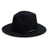 Berretti Cappello Classico A Tesa Larga Finto Feltro Pelle Scamosciata Lana Con Fibbia Cintura Fedora Panama Decorazione In Metallo