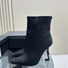 Opyum preto couro genuíno tornozelo botas curtas designer feminino apontou lado zíper botas de salto alto moda martin botas