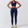 Ensembles actifs Yoga ensemble de gymnastique femmes Push Up vêtements de Sport entraînement femmes Lycra tenue de Sport pour vêtements pour femmes deux pièces marine