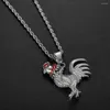 Pendant Necklaces Megin D Stainless Steel Titanium Hip Hop Bling Chicken Cock Animal Collar Chains Punk Necklace For Men Women Gift Jewel