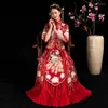 Etniska kläder Kinesiska traditionella broderier Phoenix Women Bride Wedding Dress Satin Vintage Cheongsam Oriental Classic Tang Suit Vestidos