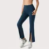 AL-088 Front Slit Fiess Gym Women Yoga Pants Elastic Wide Leg Legings High midja tunn sommarflänsbyxa