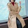 Women's Trench Coats Fall And Winter Nice Windshield Woman Kaki Printed Temperament Laces With Slender Mid-long Jacket Over Knee