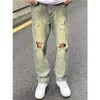 Herr jeans hål unisex män chic sommar grunden smal all-match high street mysig rippad design hiphop pojkvän byxor koreanska