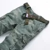 Calças masculinas outono casual com cinto safari estilo camuflagem multi-bolsos carga moda macacão calças de ferramentas