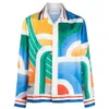 24SS Casablanca Tropical Grid Shirts Sicilian Silk Designer Men and Women's Hawaii Long Manched Shirt Casablanc