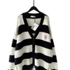 Loewee Designer Sweater Original Quality Autumn New Knitted Contrast Stripe Long Sleeve Single Breasted V-neck Cardigan Loose Versatile Women's Top