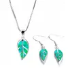 Necklace Earrings Set 2023 Fashion Leaf Jewelry For Women Accessories Statement Wedding Gift Cute Imitation Fire Opal Pendant