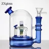 Glass Hosah Colorful Windmill Inset Bong Blue Tjock Reting Oil Rig Bubble Percolator Water Pipes med 14 mm Joint Bowl Banger grossist