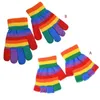 Gants d'hiver tricotés pour enfants, demi-doigt complet, rayures colorées arc-en-ciel, pour garçons et filles, Harajuku, mitaines coupe-vent d'extérieur, 5-15T181B