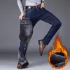 Jeans pour hommes hiver chaud coupe ajustée affaires mode épaissir Denim pantalon polaire Stretch marque pantalon noir bleu 231016