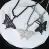 Nouveau Designer Rose Noir Mini Papillon Charme Pendentif Collier avec Corde Chaîne Hip Hop Femmes Hommes Plein Pavé 5A Zircone Cubique Cadeau Quotidien Bijoux