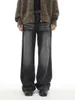 Jeans pour hommes MRNEARLY's Vintage Washed Design se sent droit Denim Pantalon à jambe large American High Street Noir