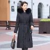 Women's Trench Coats 2023 Winter Cotton-padded Jacket Women X-Long Parkas Fur Collar Hooded Belt Slim Outwear Female Thicken Warm Overcoat