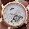 Mężczyźni Watch ze stali nierdzewnej Tourbillon pięć szwów 44 mm luksusowa marka automatyczne zegarki mechaniczne skórzany pasek mody Pat