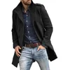 Men's Jackets Wool Solid Color Stand Collar Medium Long Casual Pocket Coat Mens