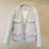 Kurtki damskie Tasel Tweed Coat Kobiet V-Neck z długim rękawem wełniane wełniane guziki wełniane płaszcze Koreańskie luźne podmorki Plaid Blue Pink K3124