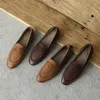 Dress Shoes EAGSITY Genuine Leather Penny Loafer Women Mules Square Heel Pointed Toe Casual Fashion Ladies Brown