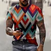 Camiseta masculina listrada vintage étnica manga curta topo 3d impressão completa roupas de grandes dimensões rua casual tshirt para homem