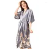 Mulheres sleepwear roupões de cetim para noivas casamento robe seda pijama casual roupão animal rayon longo camisola mulheres quimono xxxl