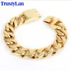 Chain Gold Plated Armband Men lyx till hands manliga smycken 17 mm bred rostfritt stål kubanska mäns armband vänner armband 231016