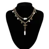 Hänge halsband vintage inlagd halsband för kvinnor barock nisch design dubbel lager oregelbularitet imitation pärla smycken gåvor