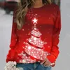 T-shirt da donna albero di Natale stampato abbigliamento da vacanza per donna autunno O-collo magliette a maniche lunghe larghe pullover Harajuku femminile