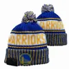 Golden States Warriors Beanies Beanie Cap Wool Warm Sport Knit Hat Basketball North American Team Striped Sideline USA College Cuffed Pom Hats Män kvinnor A7