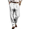 メンズパンツの男性ポケットデザイン通気性生地ゆるい長い固形色の弾性ウエストバンドカジュアルズボン