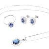 Necklace Earrings Set Sapphire Suit Crown Pendants European American Rhinestone Blue Alloy Miss Women