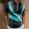 Polos masculinos 2023 verão casual listra 3d impresso camisa polo trabalho manga curta harajuku moda