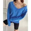 Fantigo Y2k Vêtements Femmes Sweatshirts Blouse Col en V À Manches Longues Haut D'automne Mode Couleur Unie Dames Pulls Tricotés s l 230915