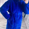 女性用ファーストア冬の長い大型戦争太い青いふわふわフェーコート織りフード付きルーズカジュアルスタイルファッション
