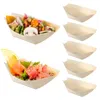 Ensembles de vaisselle 100 pièces Para Mini Postres jetables Sushi bois bateau dessert plateau de service plats conteneurs