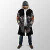 Trench da uomo 2023 inverno Uomo Mantello con cappuccio Samurai e Dragon Tattoo Stampa 3D Giacca a vento in pile Mantello con cappuccio caldo casual unisex PF03 YQ231016