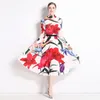 İş elbiseleri Miyake Piled Suit 2023 Zarif Sonbahar Kadınlar Uzun Kollu Çiçek Baskı Standı Yaka Üstleri Yüksek Bel Midi Etek Takımlar