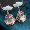 Stud Earrings Bilincolor Micro Inlaid Zircon Chinese Style Auspicious Cloud 3D Pavilion For Women