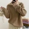 Frauen Pullover Koreanische Mode Halb Zipper Drehen unten Kragen Pullover Pullover Frauen Herbst Winter Lose Lange Hülse Gestrickte Casual Tops 231016