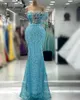 Party Dresses Blue Crystals Mermaid Evening Arabic Beading Tassel Wedding Dress Anpassad Dubai Cocktail Prom Robes 2024
