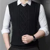 Gilets pour hommes Hommes Mode Couleur Pure Style Coréen Col V Sans Manches Jacquard Gilet Mâle Haute Qualité Simple Casual Gilet Tricoté Pull