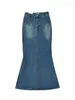 Skirts WOMENGAGA 2023 Sexy High Waist Wrap Buttocks Mid Length Skirt For Female Summer Fishtail Tapered Split Denim EIM2