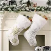 Christmas Decorations Snowflake Plush Christmas Stocking Large Xmas Gift Bags Fireplace Decoration Socks New Year Candy Holder Decor F Dhinl